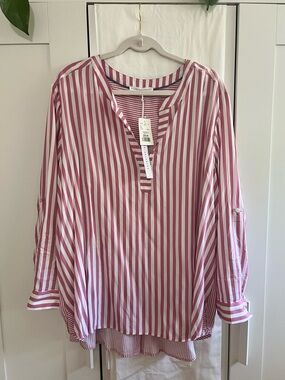 NWT Jane + Delancey Plus Size Pink Stripe Oversized Long Blouse, Size 2X